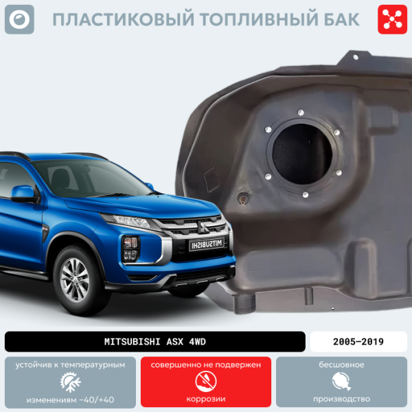 Пластиковый топливный бак Mitsubishi ASХ 4WD, 2005-2019 г.в. (BP) -  60 л.