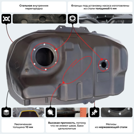 Пластиковый бензобак Peugeot 4007/4008, 2005-2019 г.в. (4WD) (BP) -  60 л.